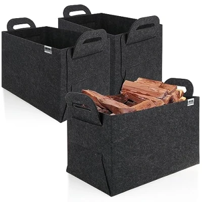 Abbildung von com four® 3X Filz Tasche XXL für den Einkauf Transporttaschen Zeitungen, Altpapier und Shopping Kaminholz Brennholz Einkaufstasche (03 Stück anthrazit 44x31cm)