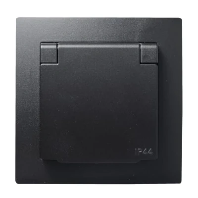 Abbildung von McPower Schutzkontakt Steckdose IP44 + Rahmen FLAIR 250V /16A, Unterputz Wandsteckdose mit Klappdeckel Spirtzwasserschutz, Steckanschluss, matt Schwarz