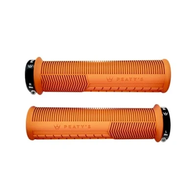 Abbildung von Peaty&#039;s Monarch Griffe Orange/Pilz/Dünn Trail Komfort, langlebig, ergonomische Fingerstangen, unterstützt Daumenpolster, ganztägiges Reiten, Allwetter und Gelände, MTB Enduro Downhill E Bike