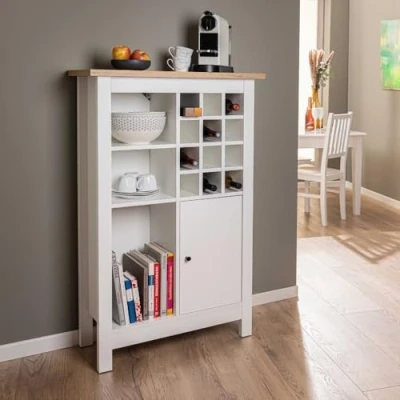 Abbildung von Inter Link Weinschrank Flaschenschrank Küchenschrank Buffetschrank für 12 Flaschen 3 offene Regale 1 Tür Julina Artisan Eiche weiß