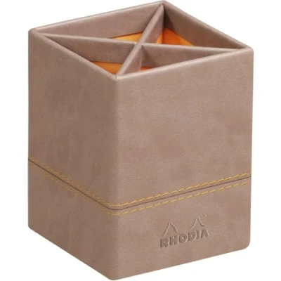 Abbildung von Rhodia 318814C Stifteköcher (8 x 8 11 cm, Kunstleder, elegant und praktisch, ideal für Ihr Büro) 1 Stück, maulwurfsgrau