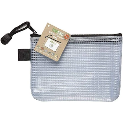 Abbildung von eco Mini 95% Recycelt Super Klar Transparentee Starke Tasche mit Schwarzem Reißverschluss (Packung 12)