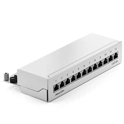 Abbildung von deleyCON CAT 6a Patchpanel Verteilerfeld 12 Port Desktop &amp; Wandmontage Geschirmt 12x RJ45 Buchse TIA568A TIA568B Lichtgrau