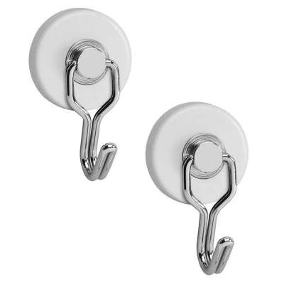 Abbildung von Maul Magnete mit Haken Ø35x53mm (2 Stück) Starker Magnet 5kg Haftkraft für leichte Kleidung, Handtuch, Kalender und Schlüssel Runder Kühlschank, Magnettafel Weiß