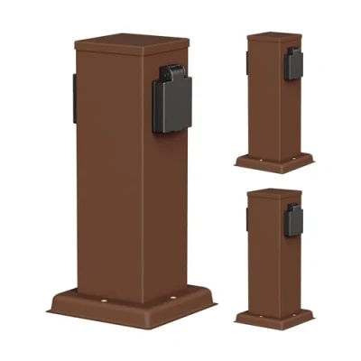 Abbildung von ledscom.de 3 Stück Garten Steckdosensäule POLLY für außen, IP44, 2 fach, Edelstahl, braun, eckig, 27 cm