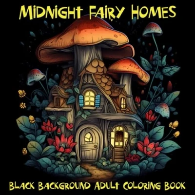 Abbildung von Midnight Fairy Homes Black Background Adult Coloring Book: Whimsical Fantasy for Stress Relief and Relaxation