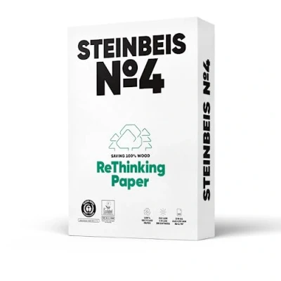 Abbildung von Steinbeis No. 4 Druckerpapier 2500 (5 x 500) Blatt DIN A4 Recycling Papier 80 g/m², Weiß &amp; Chlorfrei, hochwertiges Kopierpapier ISO 100 / CIE 135