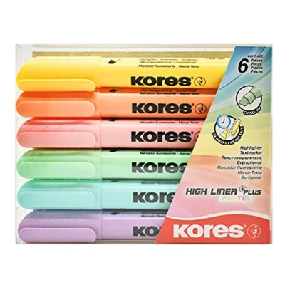 Abbildung von Kores High Liner Plus: Pastellfarbene Textmarker Stifte, Keilspitze und wasserbasierte Tinte, Schul Bürobedarf, Set von 6 Sortierten Farben