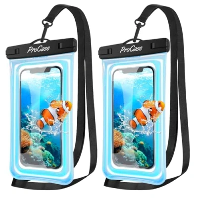 Abbildung von ProCase 2 Stück wasserdichte Handyhülle Schwimmend Floating IPX8 Wasserfest Phone Pouch Case Unterwasser Handytasche für iPhone 14 13 12 11 Plus Pro Galaxy S22 bis zu 7 Zoll Smartphones Geglitzert