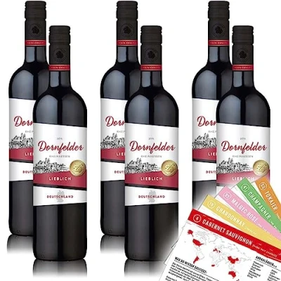 Abbildung von Wein Genuss Dornfelder QbA, lieblich, sortenreines Weinpaket + VINOX Winecards (6x0,75l)