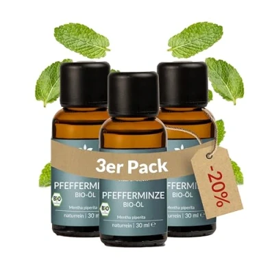 Abbildung von Heldengrün® BIO Pfefferminzöl [100% NATURREIN] Reines zum Verzehr Frisch, belebend &amp; klar Minzöl aus Griechenland Peppermint Oil 3 x 30 ml