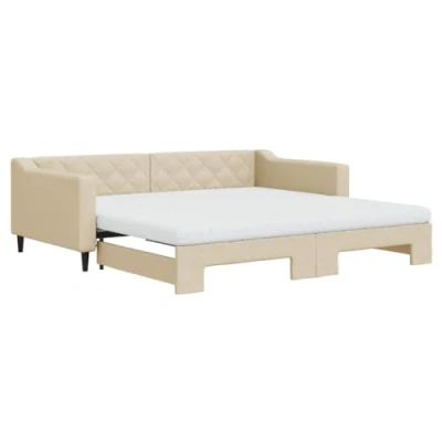 Abbildung von vidaXL Tagesbett, Sofabett Ausziehbar mit Matratzen, Gästebett Schlafsofa für Schlafzimmer Wohnzimmer, Sofa Ausziehbett, Creme 100x200cm Stoff