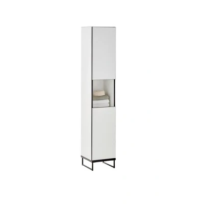 Abbildung von moebel dich auf Hochschrank VEGAS (Badezimmerschrank Badregal) Weiß matt, Absetzung: Schwarz, Breite 30 cm