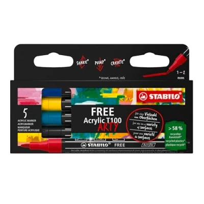Abbildung von Acrylmarker STABILO FREE Acrylic T100 Strichbreite 1 2 mm 5er Pack ROYAL