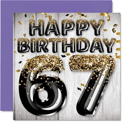 Abbildung von Geburtstagskarte zum 67. Geburtstag für Männer schwarze und goldene Glitzerballons Happy Karten 67 Jahre alten Mann Papa Opa Onkel 145 mm x 60 7. Grußkarten Geschenk