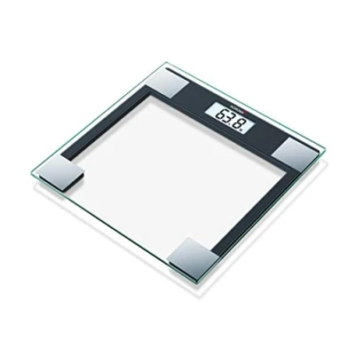 Abbildung von KORONA Personenwaage GABRIELA 76754, 150 kg digitale Waage mit LCD Display, Glas, Schwarz/Silber