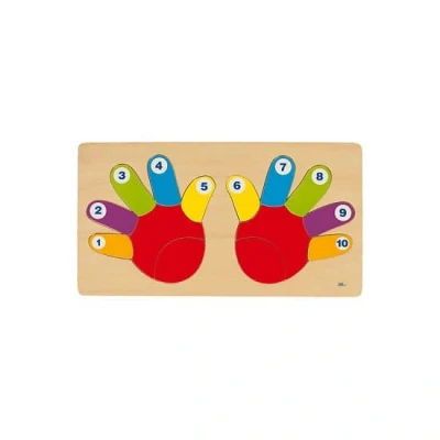 Abbildung von goki 57875 Einlegepuzzle Hände aus Holz, Holzpuzzle mit 10 bunten Fingern, Lernspielzeug und Kinderpuzzle, fördert Fantasie Motorik, 38cm x 21cm, 14er Set, ab 2 Jahre