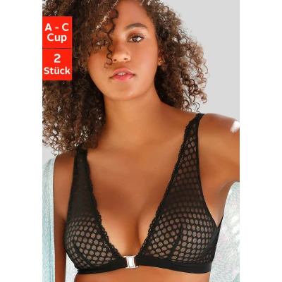Abbildung von Lascana 2 PACK Triangel BH, Damen, Größe: 70C, Weiß+schwarz