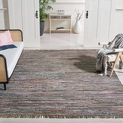Abbildung von SAFAVIEH Modern Teppich für Wohnzimmer, Esszimmer, Schlafzimmer Rag Rug Collection, Kurzer Flor, Rost und Multi, 244 X 305 cm