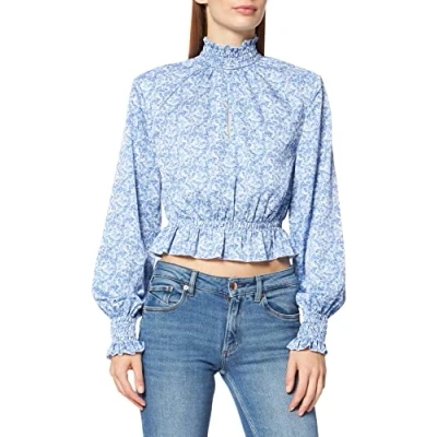 Abbildung von NA KD Damen Padded Shoulder Blouse Bluse, blau, 38 EU