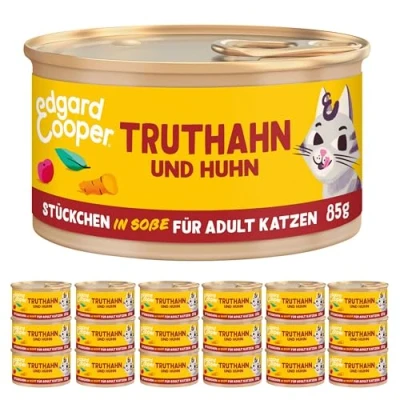 Abbildung von Edgard &amp; Cooper Nassfutter für Katzen, (Truthahn Huhn, 85g x 18), Getreidefrei, voll von frischem Fleisch und natürlichen Zutaten, geeignet sterilisierte aktive hoher Proteingehalt
