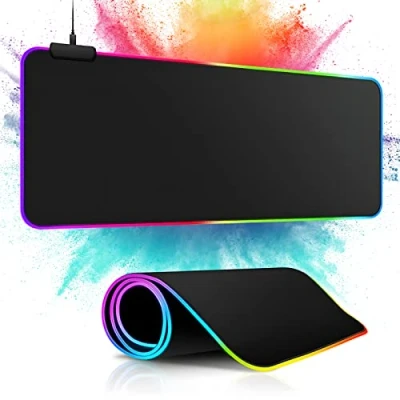 Abbildung von m MU Gaming Mauspad RGB, Mousepad 800x300mm, XXL groß, 13 Beleuchtungs Modi 7 LED Farben Anti Rutsch für Computer PC Professionelle Gamer, Schwarz
