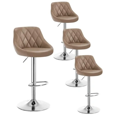 Abbildung von WOLTU 4er Set Barhocker Bistrohocker Tresenhocker Barstuhl Höhenverstellbar, Drehbar, Sitzfläche aus Kunstleder, verchromter Stahl Khaki BH23kk 4