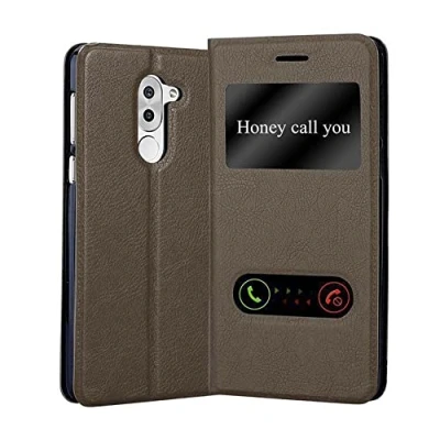 Abbildung von Cadorabo Hülle kompatibel mit Huawei Mate 9 LITE GR5 2017 Honor 6X Sichtfenster aus Kunst Leder Klappbare [Kartenfächern] Cover für Tasche in Braun