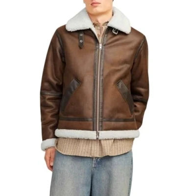 Abbildung von Jack &amp; Jones Jorcole Aviator Jacket Kunstlederjacke, Herren, Größe: Medium, Chocolate brown