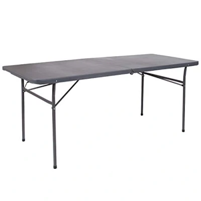 Abbildung von Flash Furniture Rechteckiger Kunststoff Klapptisch mit Tragegriff, zusammenklappbar, tragbar, für Veranstaltungen im Innen und Außenbereich, 1,8 m, Dunkelgrau