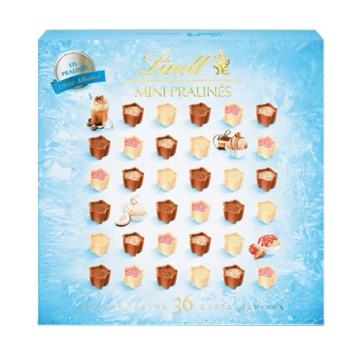 Abbildung von Lindt Schokolade Sommer Mini Eis Pralinés 165 g Pralinen Schachtel mit je 36 in 4 köstlichen Sorten ohne Alkohol Pralinengeschenk Schokoladengeschenk