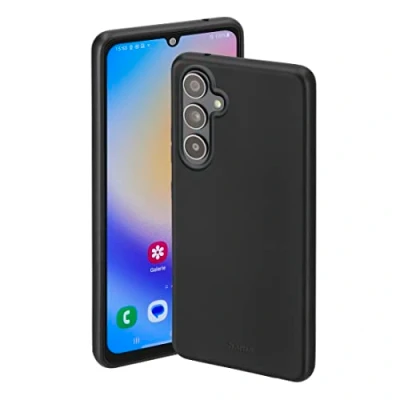 Abbildung von Hama Hülle für Samsung Galaxy A34 5G (Handyhülle schützt vor Stößen, Kratzern und Schmutz, Schutzhülle ermöglicht induktives Laden, seidig mattes Case aus TPU mit weichem Innenfutter) schwarz