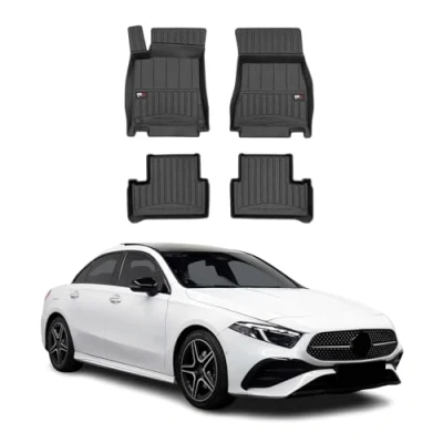 Abbildung von Fußmatten Gummimatten kompatibel mit Mercedes A Klasse W177 2018 2023 OMAC Premium 3D Schwarz TPE Gummi