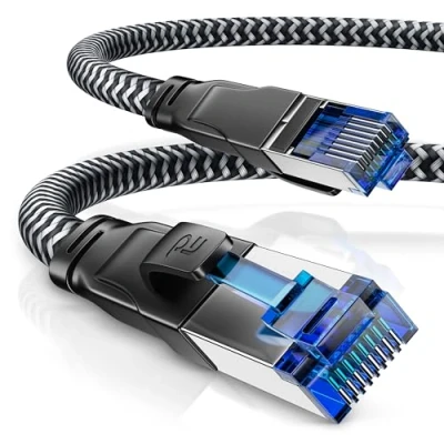 Abbildung von CSL CAT 8 Netzwerkkabel 40 Gbits 10m Baumwollmantel LAN Kabel Patchkabel Datenkabel RJ45 Gigabit Ethernet Cable 40000 Mbits Geschwindigkeit S/FTP PIMF Schirmung schwarz