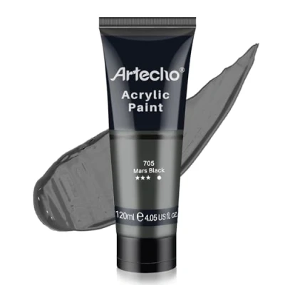 Abbildung von Artecho Acrylfarbe Mars Schwarz 120 ml, Wasserfest und Lichtecht, Schnell Trocknend, für Leinwand, Holz, Stoff, Handwerk, Leder Stein.