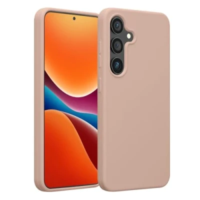 Abbildung von kwmobile Schutzhülle kompatibel mit Samsung Galaxy S25 Hülle Silikon Handy Case Handyhülle für weiche Oberfläche kabelloses Laden Altrosa matt