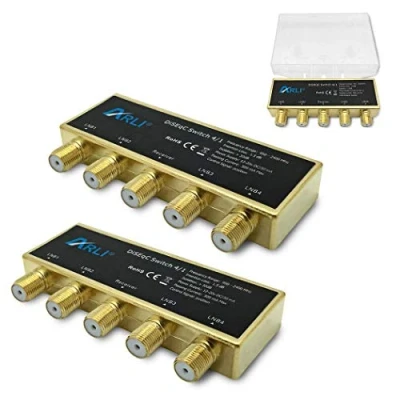 Abbildung von ARLI HD DiseqC Schalter 2X 4/1 vergoldet Switch Umschalter Wetterschutzgehäuse Wetterschutz 4X SAT LNB 3D 4K UHD Verteiler Gold 4x1 4 1 2 Stück
