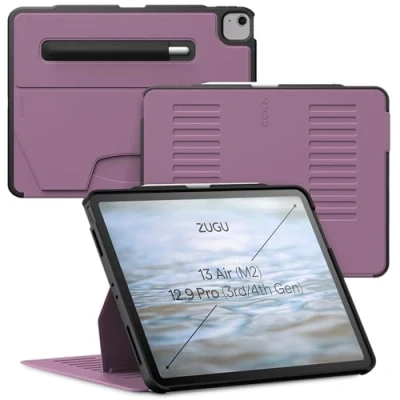 Abbildung von Zugu iPad Air Hülle 13 Zoll M2 2024 / Pro 12.9 (3rd/4th Gen), schlanke Schutzhülle 10 Winkel Ständer magnetisch, Aufladen Stiftes Auto Sleep/Wake Up [ Beere Violett ]