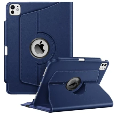 Abbildung von Fintie Hülle für iPad Pro 11 Zoll M4 (2024) (Modellnummer: A2836/A2837/A3006) mit Pencil Halter Schutzhülle Cover 360 Grad drehbarem Ständer und Auto Schlaf/Wach Funktion, Marineblau