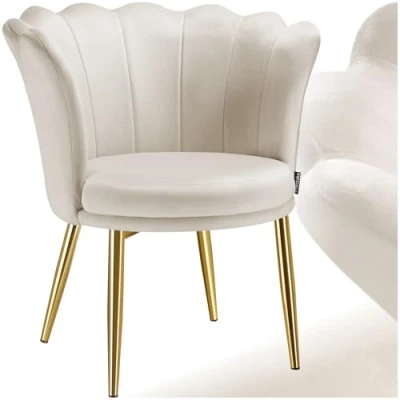 Abbildung von tectake® Kuschelsessel, Sessel modern, Muschelsessel, Wohnzimmer Stühle, Stuhl Esszimmer, Küchenstuhl, Cocktailsessel, Schlafzimmer, Living Room, Esszimmerstühle Samt, Creme/Gold