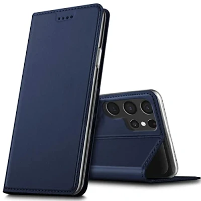 Abbildung von Verco Handyhülle für Samsung Galaxy S23 Ultra, Premium Handy Flip Cover Ultra 5G Hülle [integr. Magnet] Book Case PU Leder Tasche, Blau