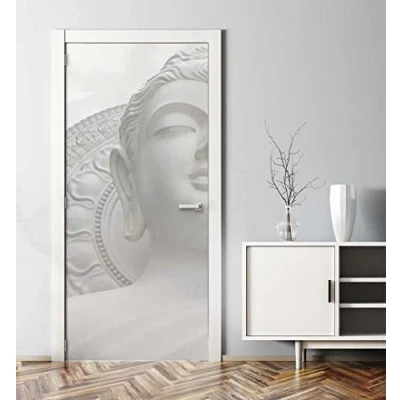 Abbildung von MyMaxxi Tür bekleben mit Türtapete Selbstklebend 90x200 Buddha hell verschönern Türfolie Türaufkleber XXL Aufkleber Folie Türposter Türklebefolie Buddhismus Stein Wand Weiss