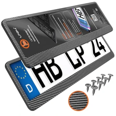 Abbildung von L &amp; P Car Design Kennzeichenhalter in Carbon Optik Auto Nummernschildhalter Kennzeichenhalterung, (2 Stück)