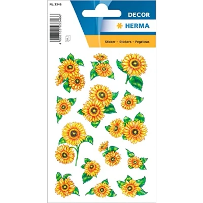 Abbildung von HERMA 3346 Aufkleber Sonnenblumen Glitzer klein, 28 Stück, Blumen Sticker mit Pflanzen Motiv, Kinder Etiketten für Fotoalbum Tagebuch Poesiealbum Scrapbooking Geburtstag Deko Briefe DIY Basteln