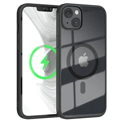 Abbildung von EAZY CASE Crystal TPU Hülle kompatibel mit iPhone 14 Plus Qi Charging, Silikon Kameraschutz, Slimcover, Handyhülle, Silikonhülle, Bumper, Durchsichtig, Transparent/Schwarz