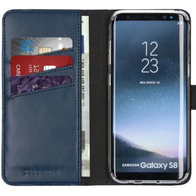 Abbildung von Samsung Galaxy S8 Hülle Echtleder Selencia Klapphülle Handyhülle Blau