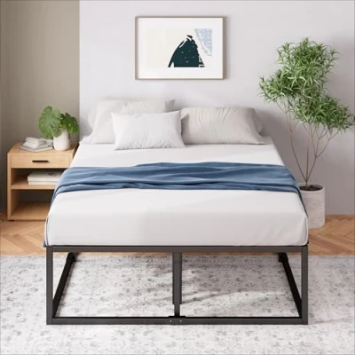 Abbildung von Zinus Joseph Bett 100x200 cm Höhe 46 mit Stauraum im Unterbett Metall Plattformbettgestell Holzlattenrost Schwarz