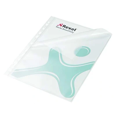 Abbildung von Rexel 22378490 Dokumentenhülle mit Klappe Standardlochung, A4, aus PP Folie 110 my, 10 Stück, hochtransparent