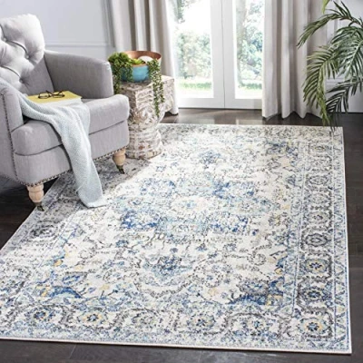 Abbildung von SAFAVIEH Traditionell Teppich für Wohnzimmer, Esszimmer, Schlafzimmer Madison Collection, Kurzer Flor, Türkis und Elfenbein, 122 X 183 cm