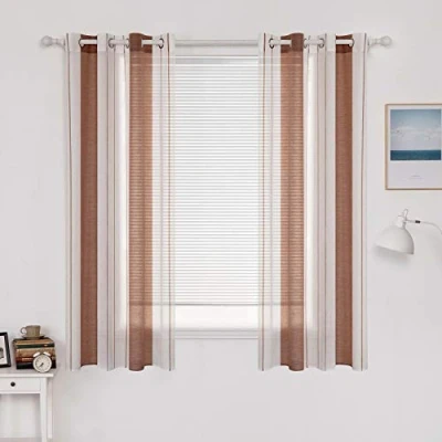 Abbildung von MIULEE Gardinen Gestreift Transparent mit Ösen, Voile Vorhänge Wohnzimmer Modern 2er Set, Vorhang Schlafzimmer Braun Weiss Muster, Halbtransparent Streifen 140X175 CM